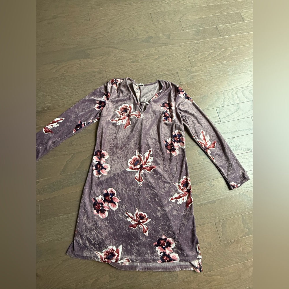 ADRIENNE Purple floral dress long sleeve size small spring floral casual